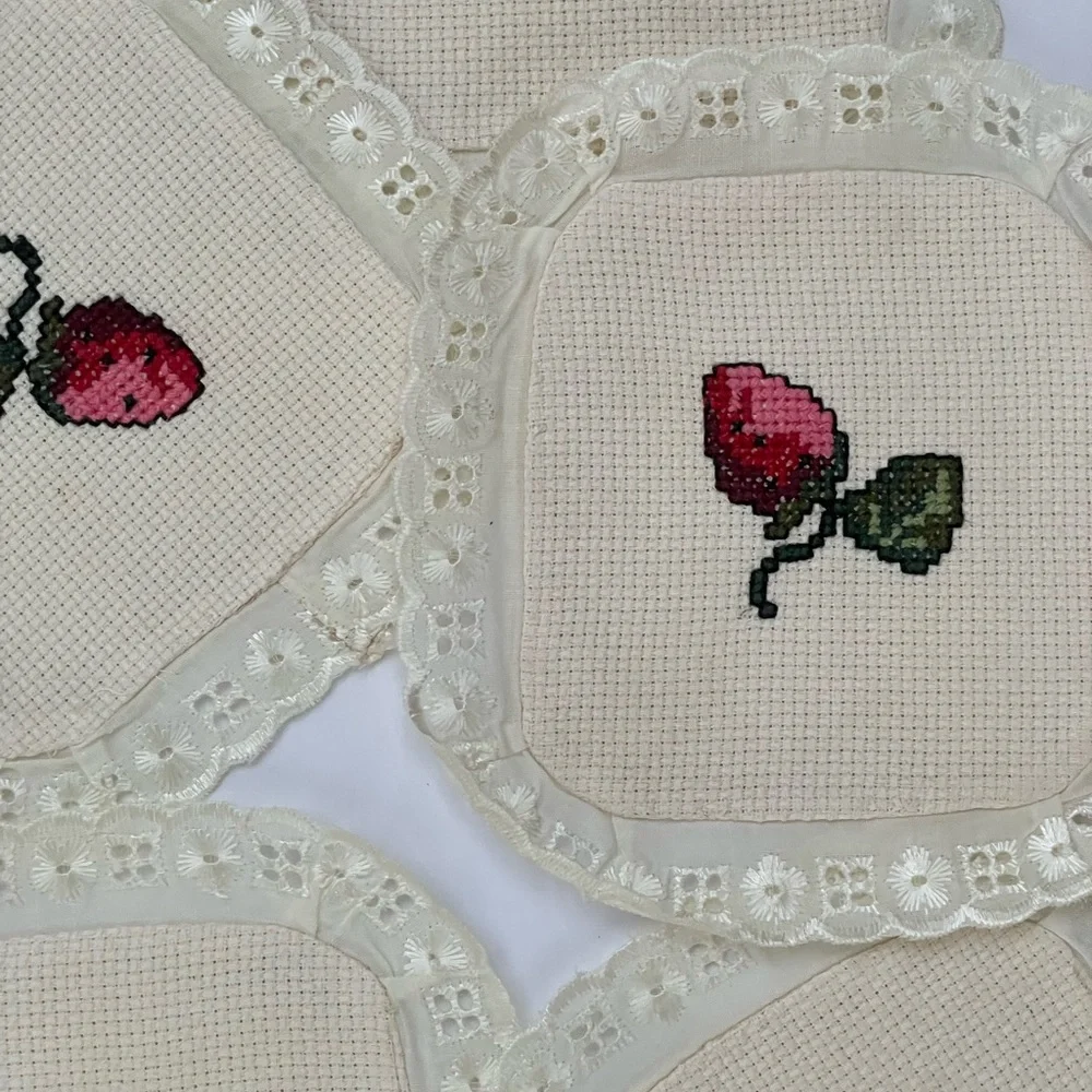 Handcrafted Coasters embroidered coasters, cross stitch coasters, set of 6